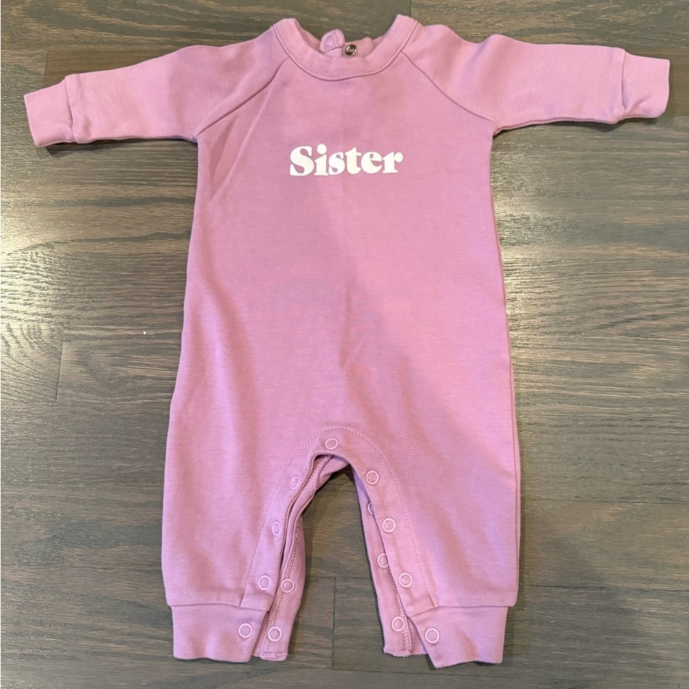 Lavender 'Sister' 0-3M Baby Sweatsuit